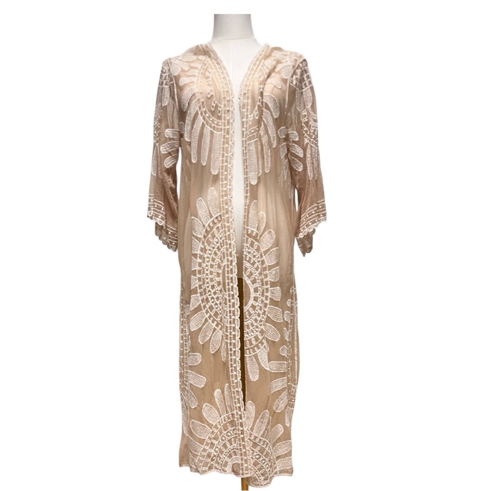 Rebellion Again Tan Lace Open Front Kimono Sz S